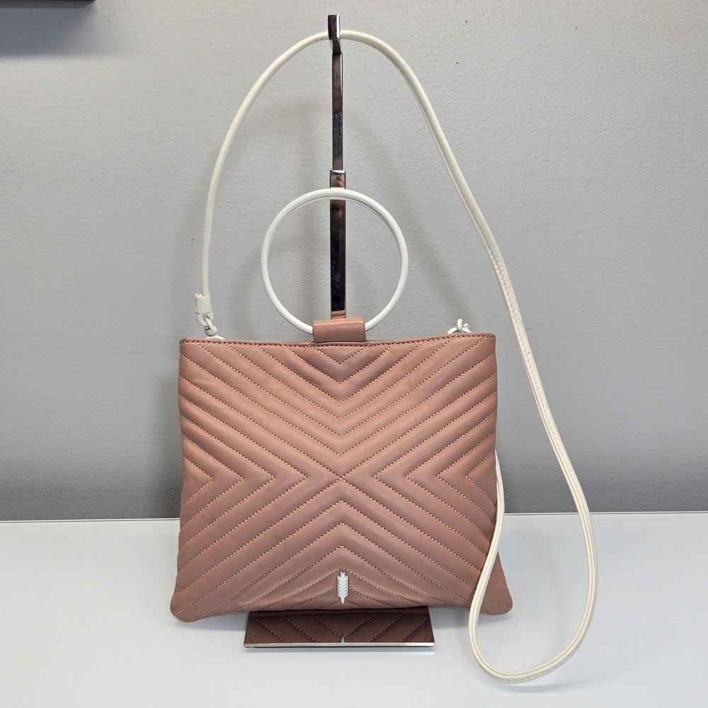 THACKER Le Pouch Quilted Leather Ring Handle Crossbody Pink Convertible Clutch‎
